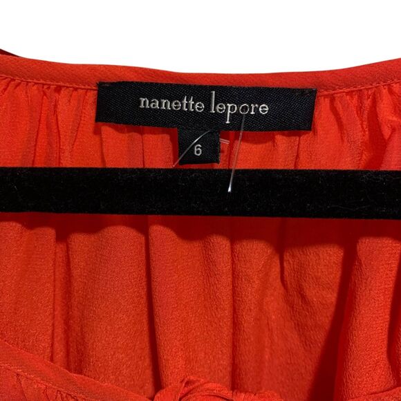 Nanette Lepore Womens Beaded Embroidered Paisley Detail Red Silk Blouse 6 Boho - Picture 7 of 11